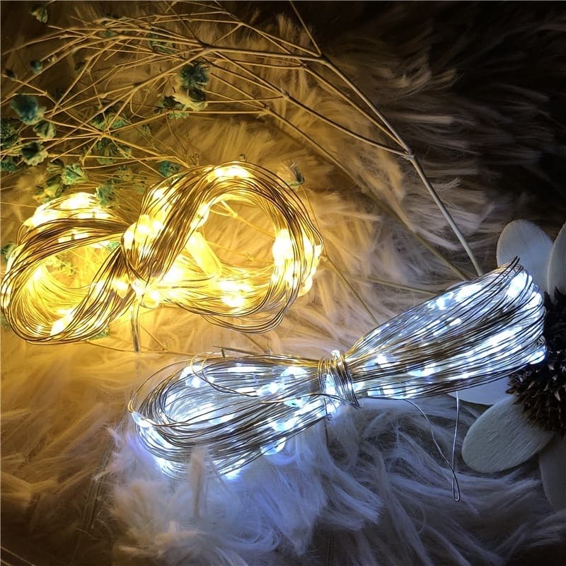 Cordão Luminoso Fio de Fada 10m 100 LEDS Pilha Luz Amarela/Branca/Colorida