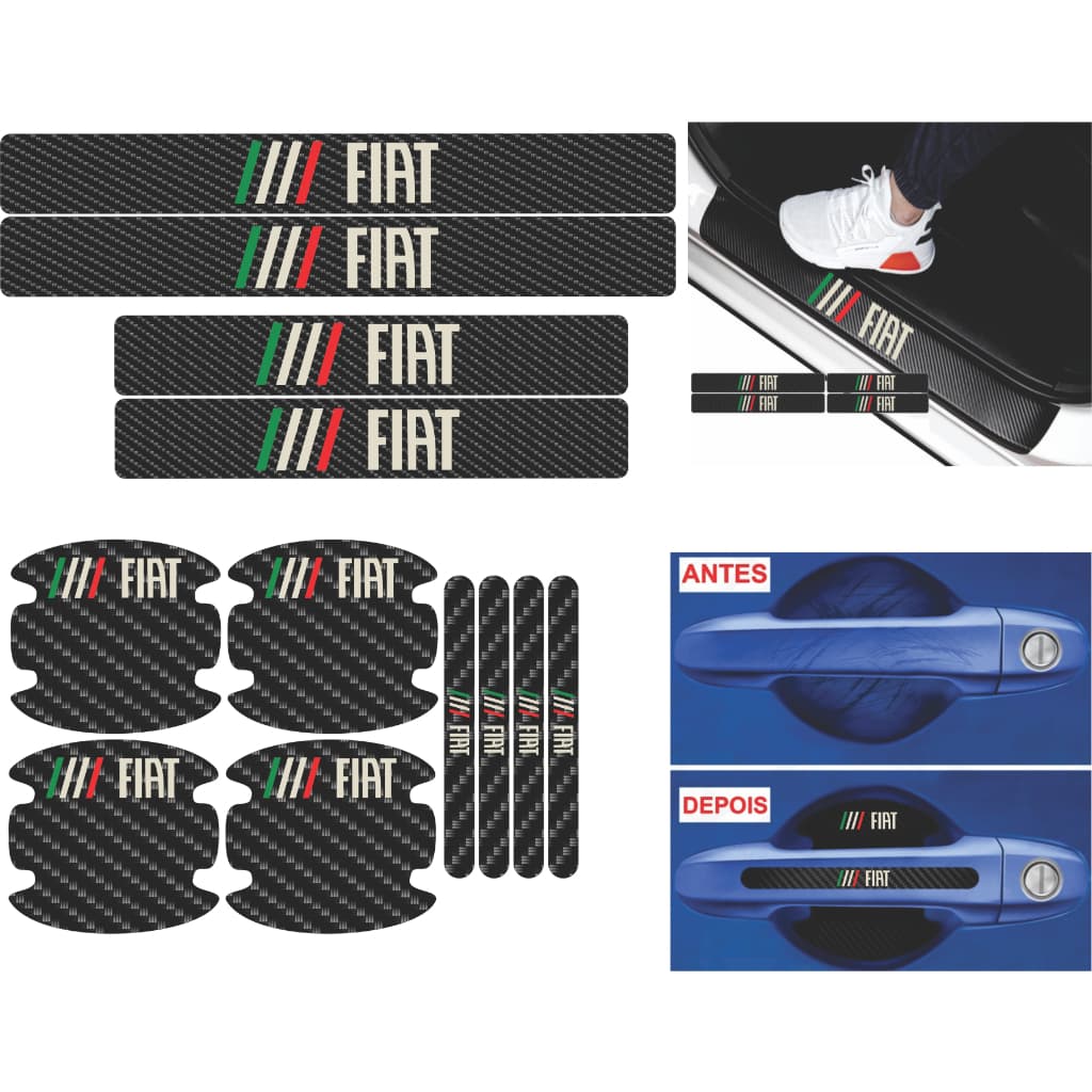Kit Automotivo Soleira Fiat e Protetor de Maçaneta Universal todos os Carros da Marca Argo cronos toro palio uno strada mobi pulse bravo punto siena freemont fastback fiat 500