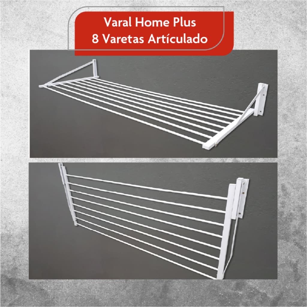 Varal De Parede Retratil Roupas 8 Varetas Aluminio SOB MEDIDA Home Plus - BITENFER VARAIS
