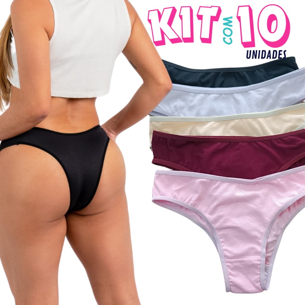 Kit 10 Calcinhas de Algodão Modelo Tanga Conforto Ric.