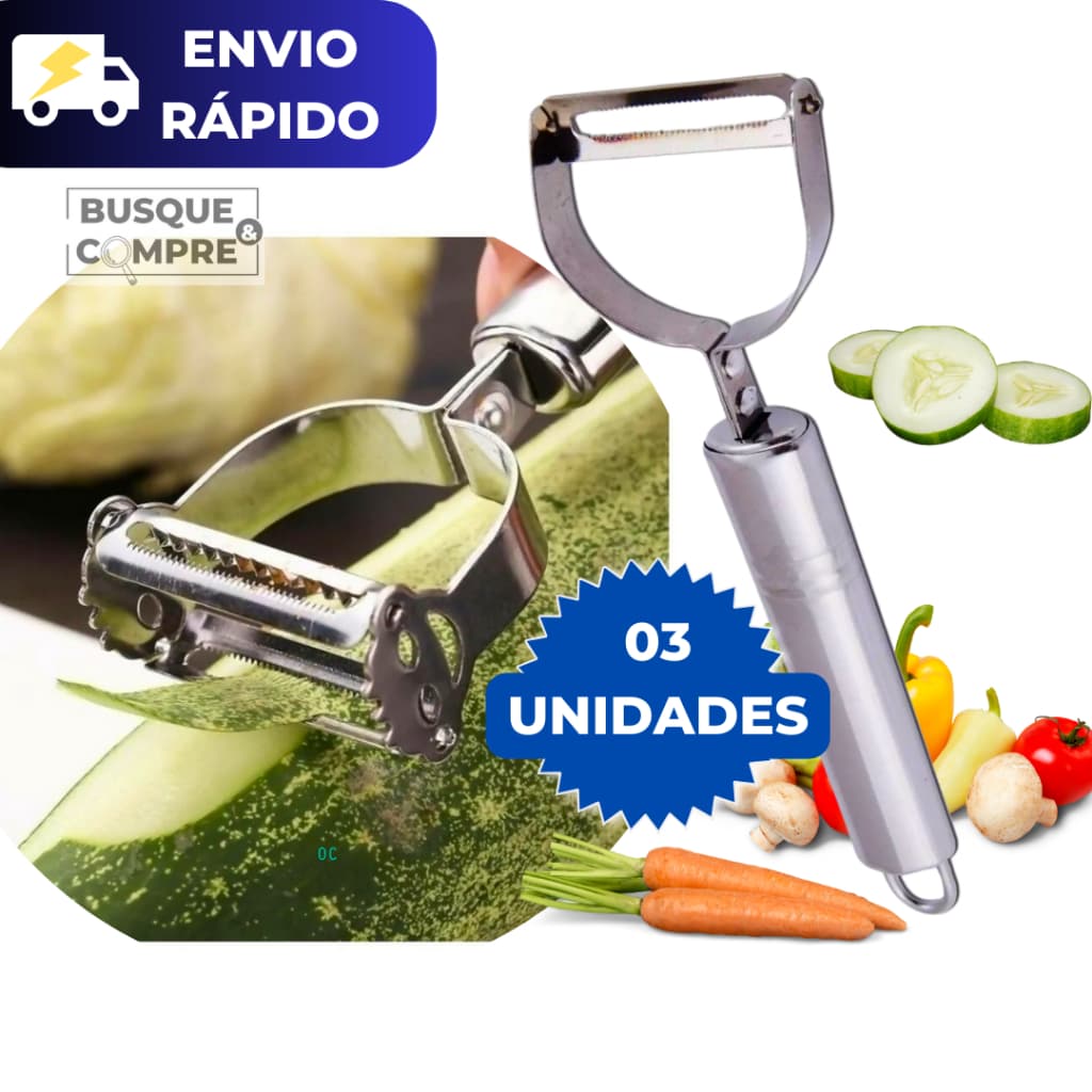 Kit 3 Descascadores de Legumes Ralad Descasc Lâmina Dupla Cenoura Tomate Descascar Aço Inox
