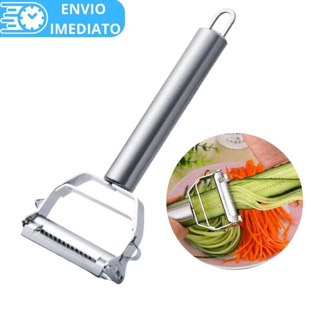Descascador Fatiador 2 em 1 em Aço Inox Legume Fruta Dupla Lâmina Móvel para Casa Cozinha Restaurante