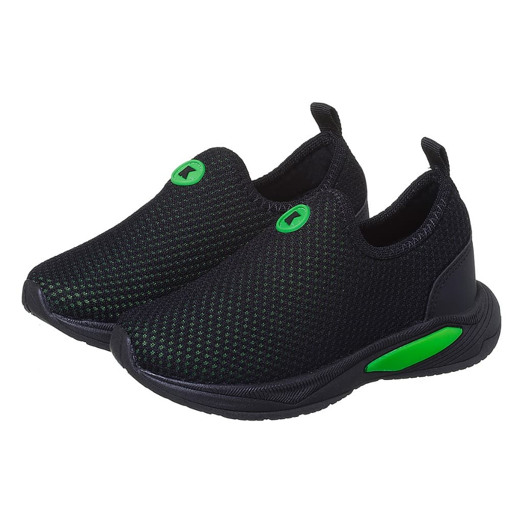 Tenis Escolar Infantil Calce Fácil K Masculino Preto com Verde 28 ao 36 Kidstep