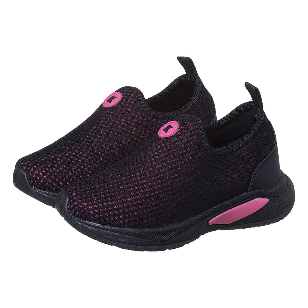 Tenis Escolar Infantil Calce Fácil K Feminino Preto Pink Telinha 28 ao 36 Kidstep