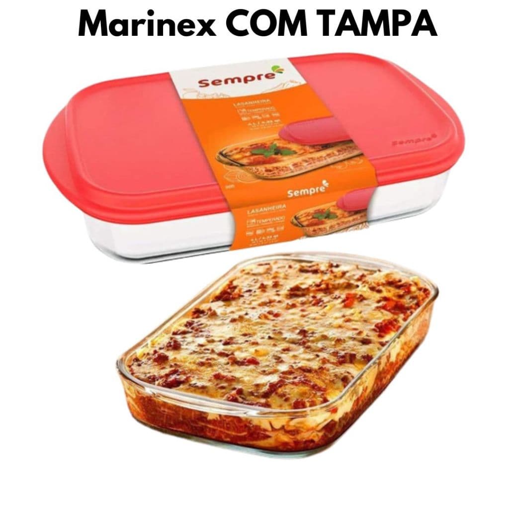 Assadeira Marinex Com Tampa 4L Sempre Lasanheira Vidro Resistente Hermetica Grande Forma Refratario Buffet Mesa Posta Bar
