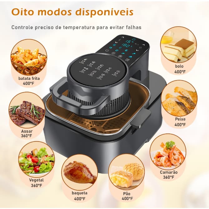 COIBEU Air Fryer Fritadeira Elétrica 8L 127V Com Grelha E Cesto Removível Digital Touch Sem Óleo