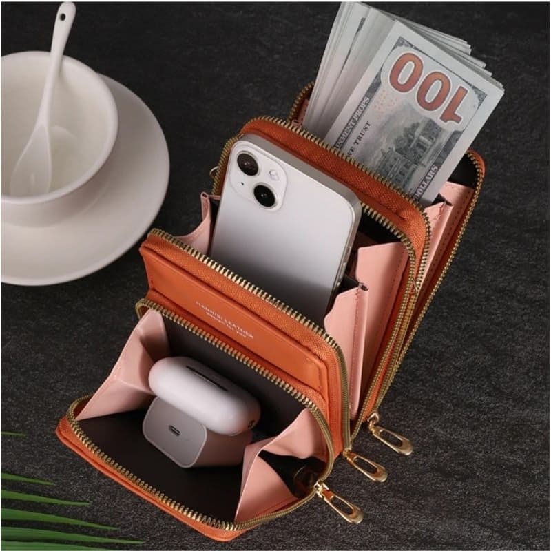 Bolsa Feminina Carteira Porta Celular 3 Divisorias Transversal 3 Ziper