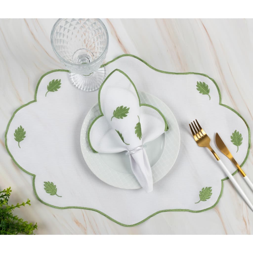jogo Americano Sousplat Com Guardanapos Bordados Para 6 Lugares 12 Peças Cozinha Flor Menta Verde Mesa Posta