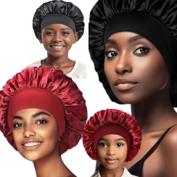 KIT 2 Touca De Cetim Tal Mãe e Tal Filha Touca De Cetim Aba Larga Dormir Seda Gorro Cabelos