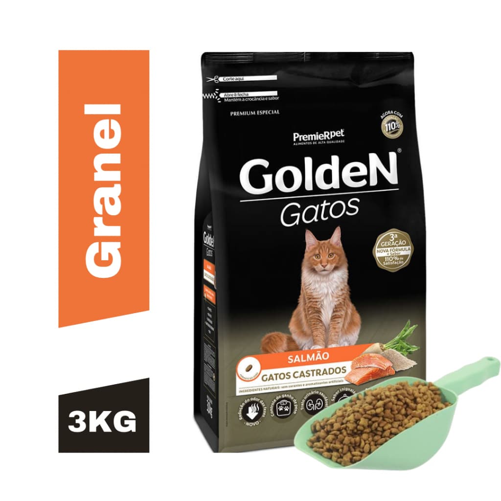 Ração De Gato Castrado Golden Sabor Salmão A Granel 3Kg