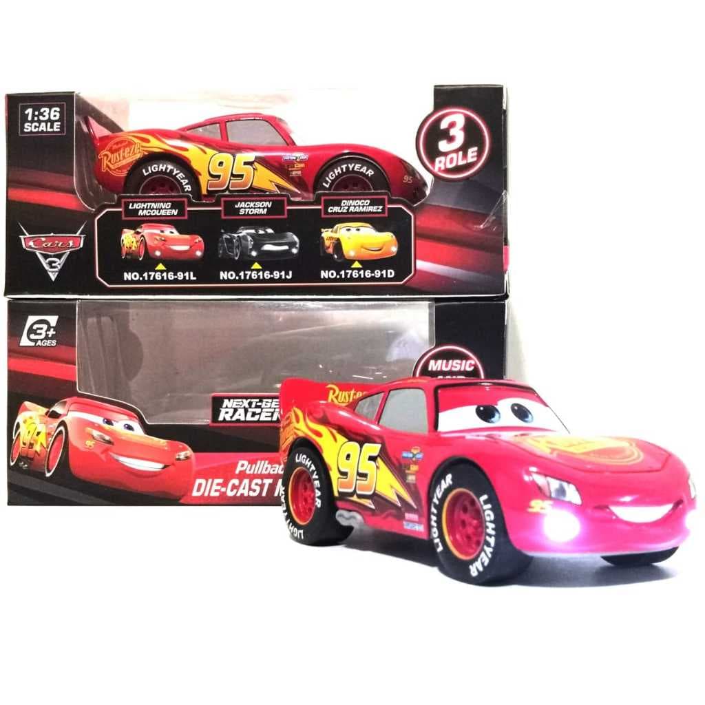 Carrinho Ferro Mcqueen Metal Cars 3 Fricção com Som e Luz escala 1/36 Disney