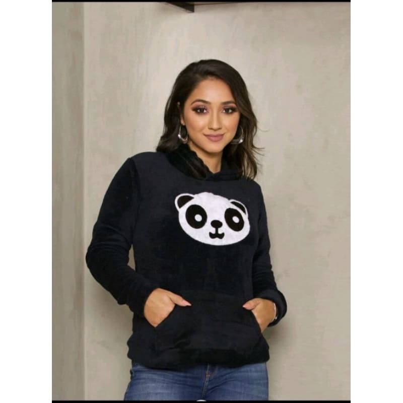 Lançamento blusa de moletom Naria estampa panda pelúcia lançamento inverno