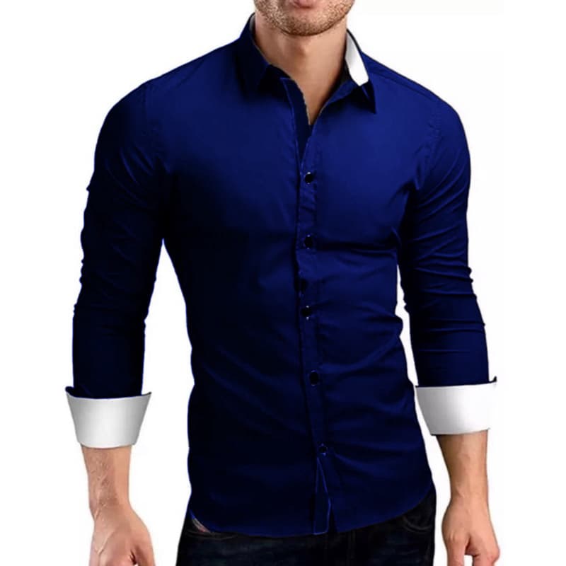 Camisa Social Slim Fit azul marinho com detalhes luxo