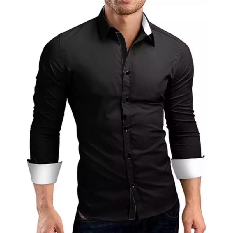 Camisa Social Slim Fit Preta com detalhes luxo