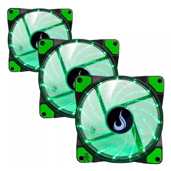 Kit 3 Fan Cooler Ventoinha PC Gamer Led Verde 120x120x25 Risemode Windw1 3pinos