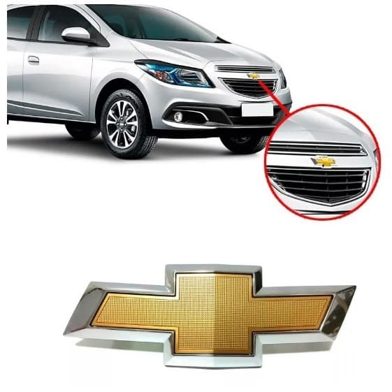 Emblema Gravata Dourado Grade Diant Montana, Onix, Agile e Prisma 2012 a 2016