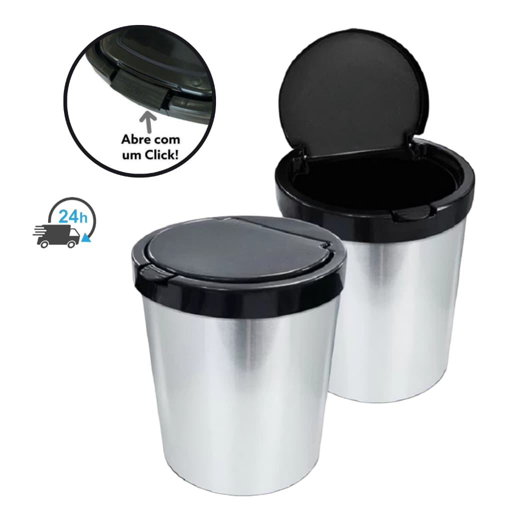 Lixeira Cesto De Lixo Inox Metalizado 10 Litros Com Tampa Click Label Lixo Escritório Cozinha