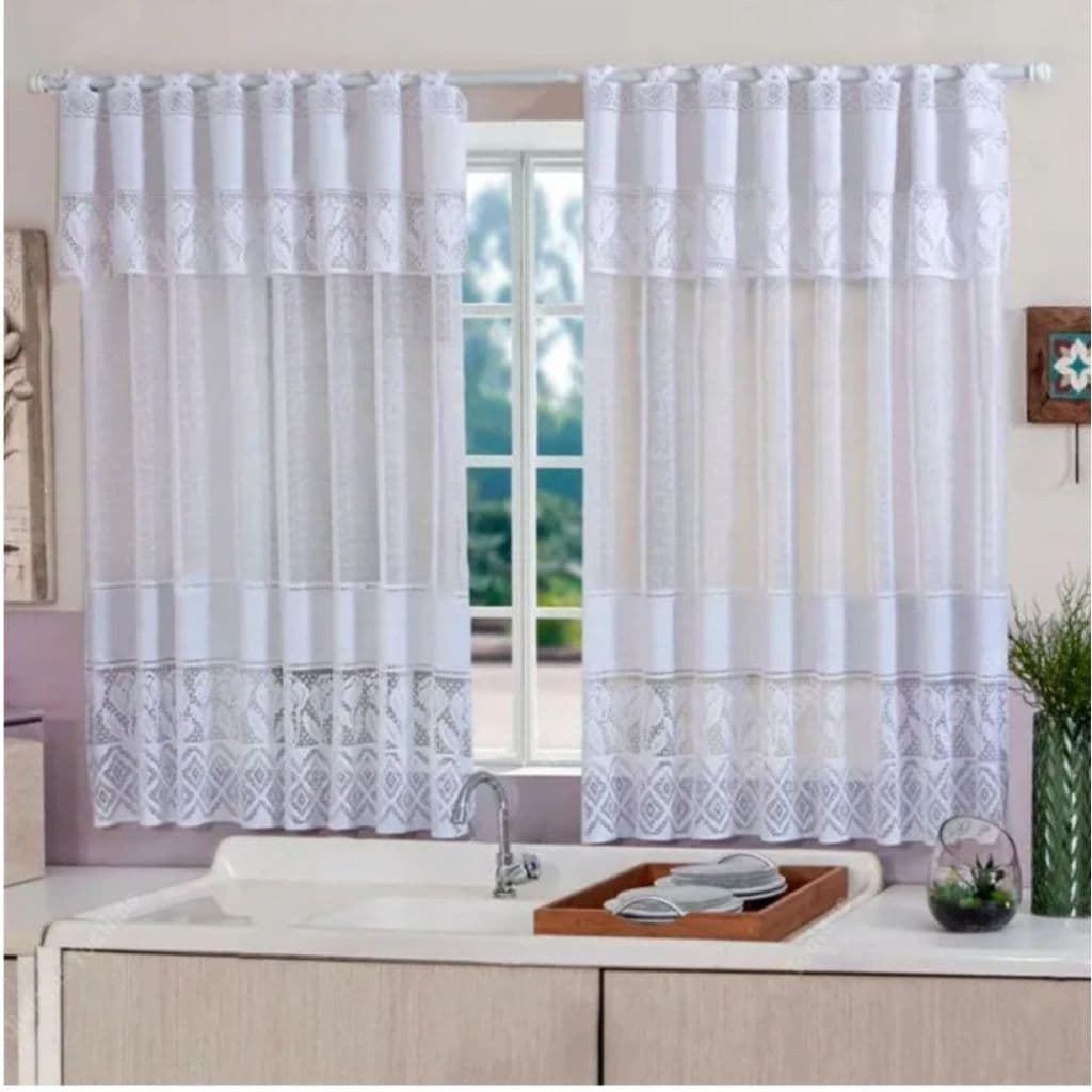 Cortina De Renda Para Cozinha 2,2m X 1,2m Com Bandô Janela