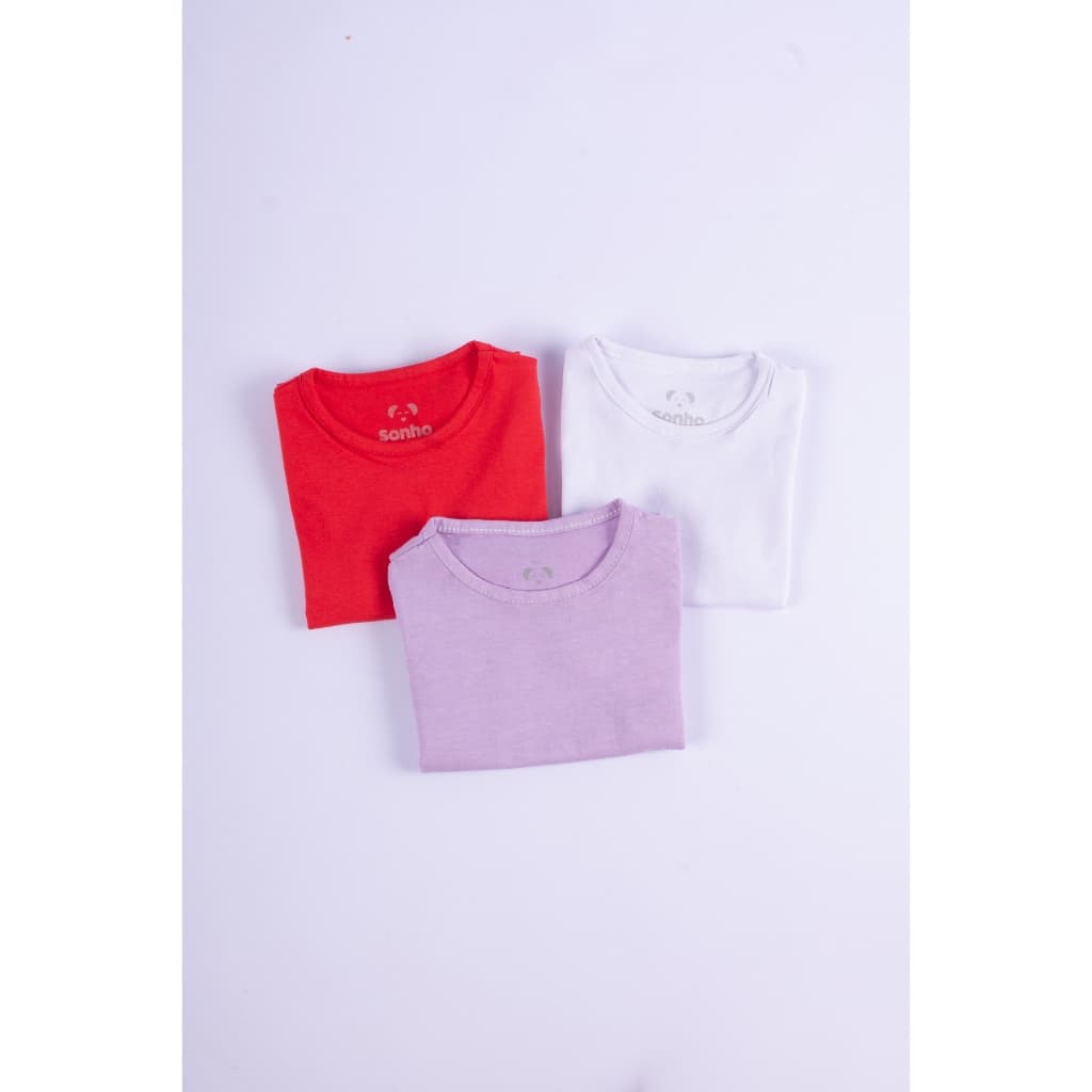 Kit 3 Camisetas Meia Malha 100% Algodão Menina