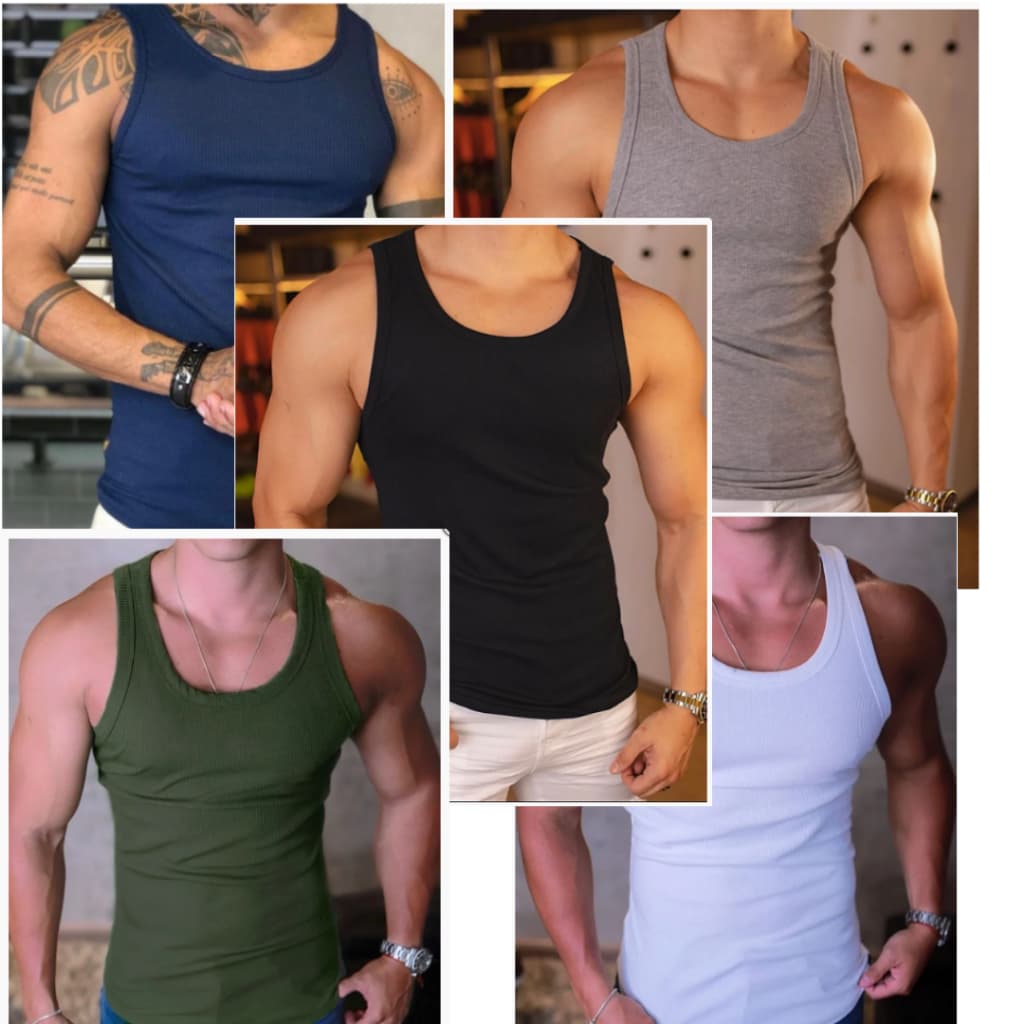 Kit 2 Regatas Caneladas Masculinas Americana Ribana Slim Fit Machão