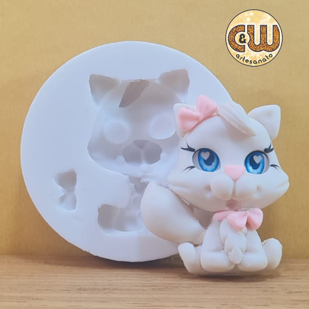 Molde Silicone Gatinha c/ Laço / Gato / Gata / Pet  - Decoração, Confeitaria e Artesanato – Biscuit - Festa