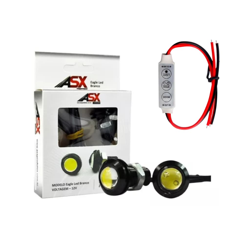 Kit parafuso LED Olho De Águia/gato 18mm 2pçs + central strobo dimer 12v carro grade picape