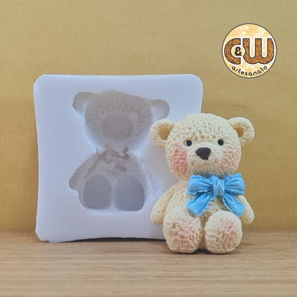 Molde de Silicone Urso Sentado com Laço  - Decoração, Confeitaria e Artesanato