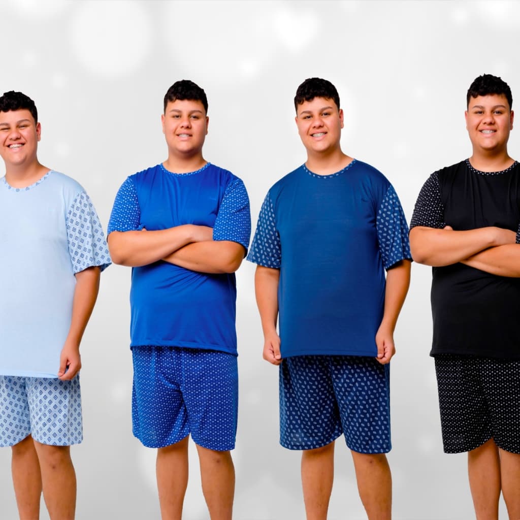 Pijama Masculino Plus Size de Verão Manga Curta e Shorts