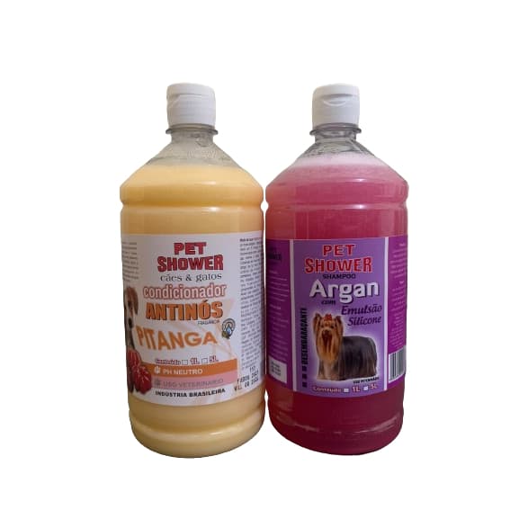 Kit Shampoo e Condicionador Desembaraçantes Pet Shower 1 Litro - Seu Pet Limpo e Perfurmado