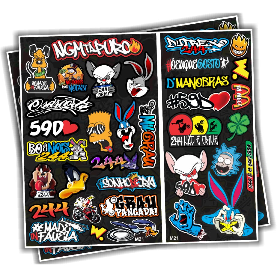 Cartela de adesivo Bike Carro Moto Capacete impreshow - 35 adesivos - Cod. M21