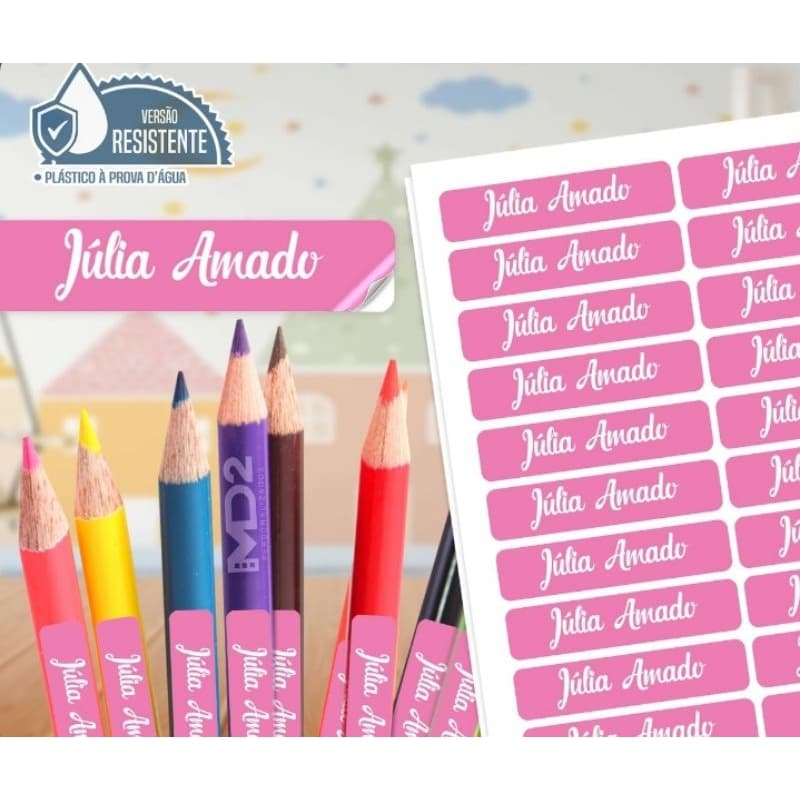 Etiqueta Escolar Adesiva Personalizada em Vinil com Nome 120 adesivos
