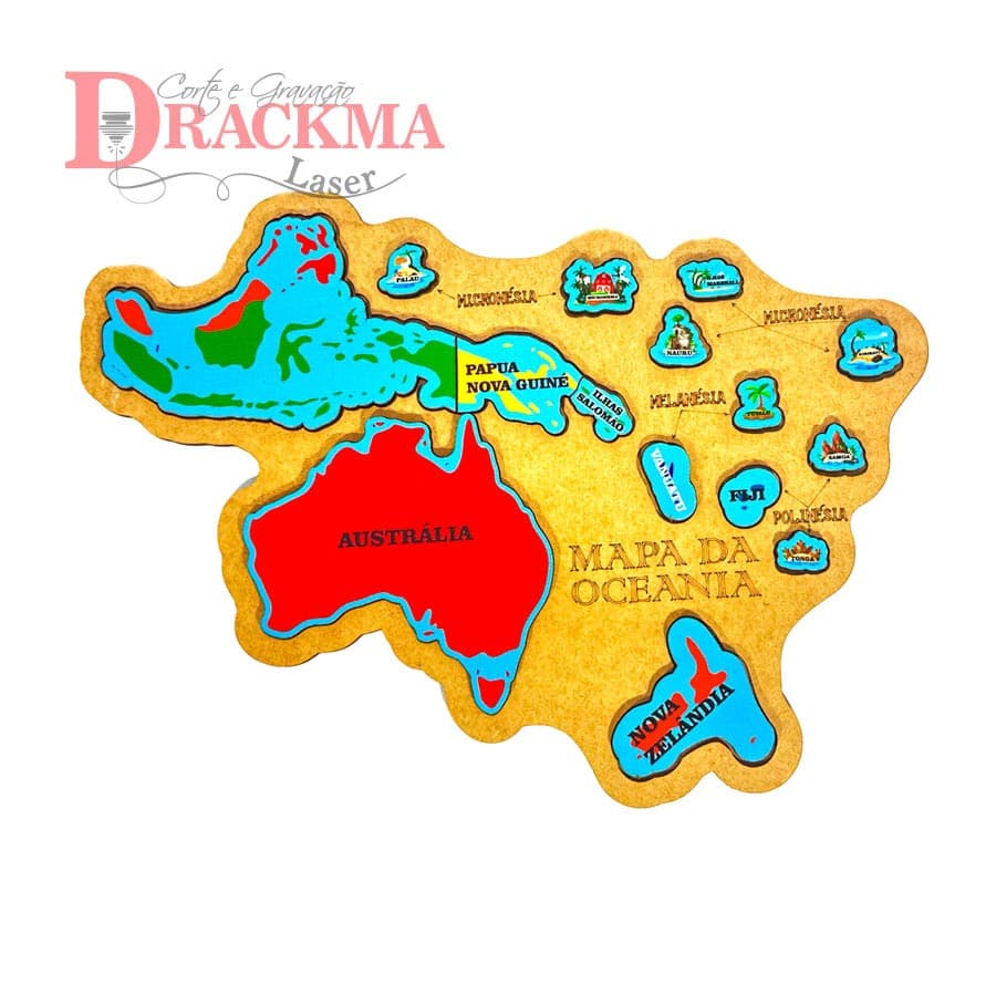 Quebra-Cabeça Mapa da Oceania Educativo Países e Capitais