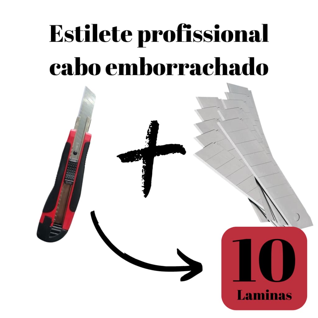 Estilete Profissional Emborrachado + 10 Laminas de 18mm