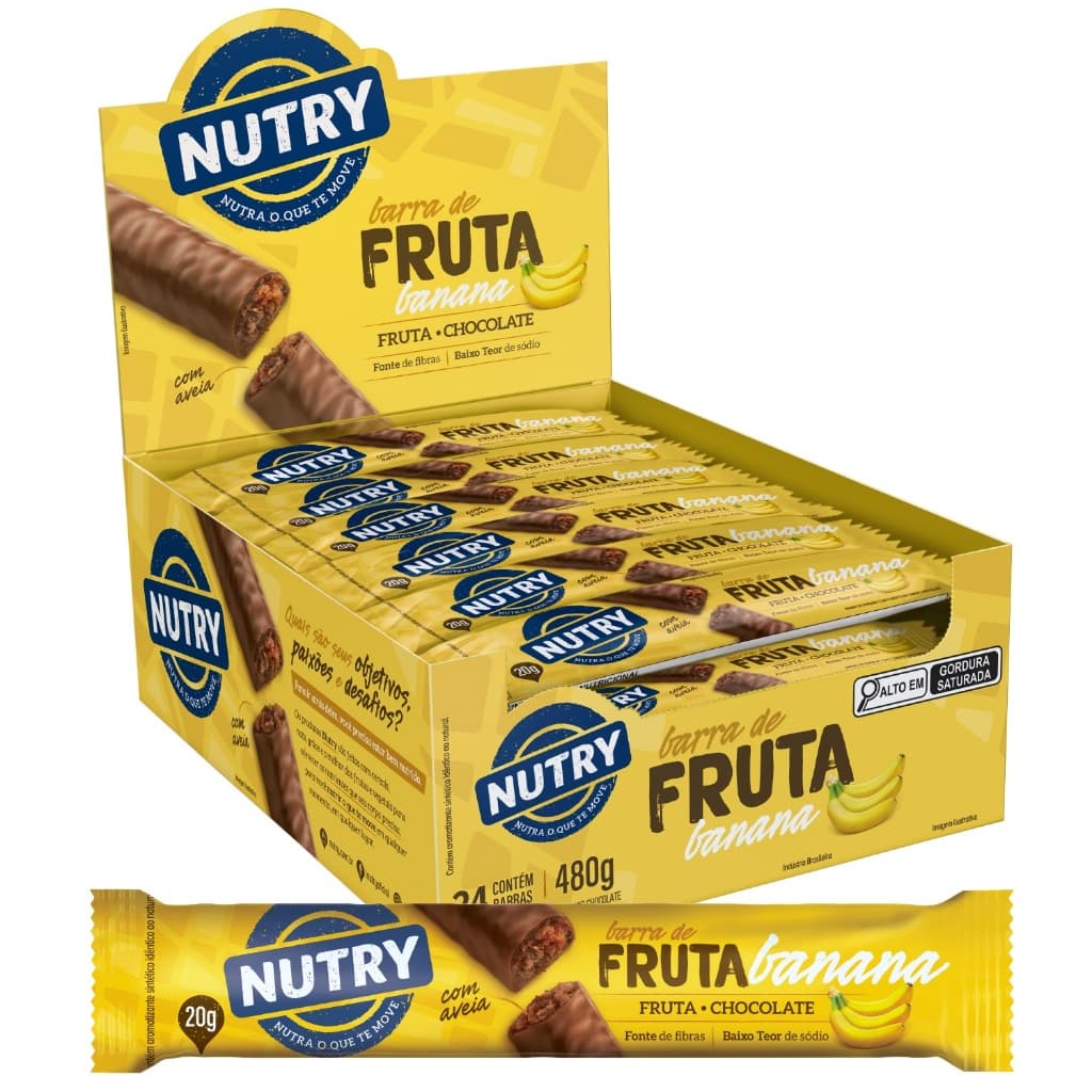 Barra de Fruta Nutry Banana Com Chocolate Caixa 24 Unidades 480g - Nutrimental