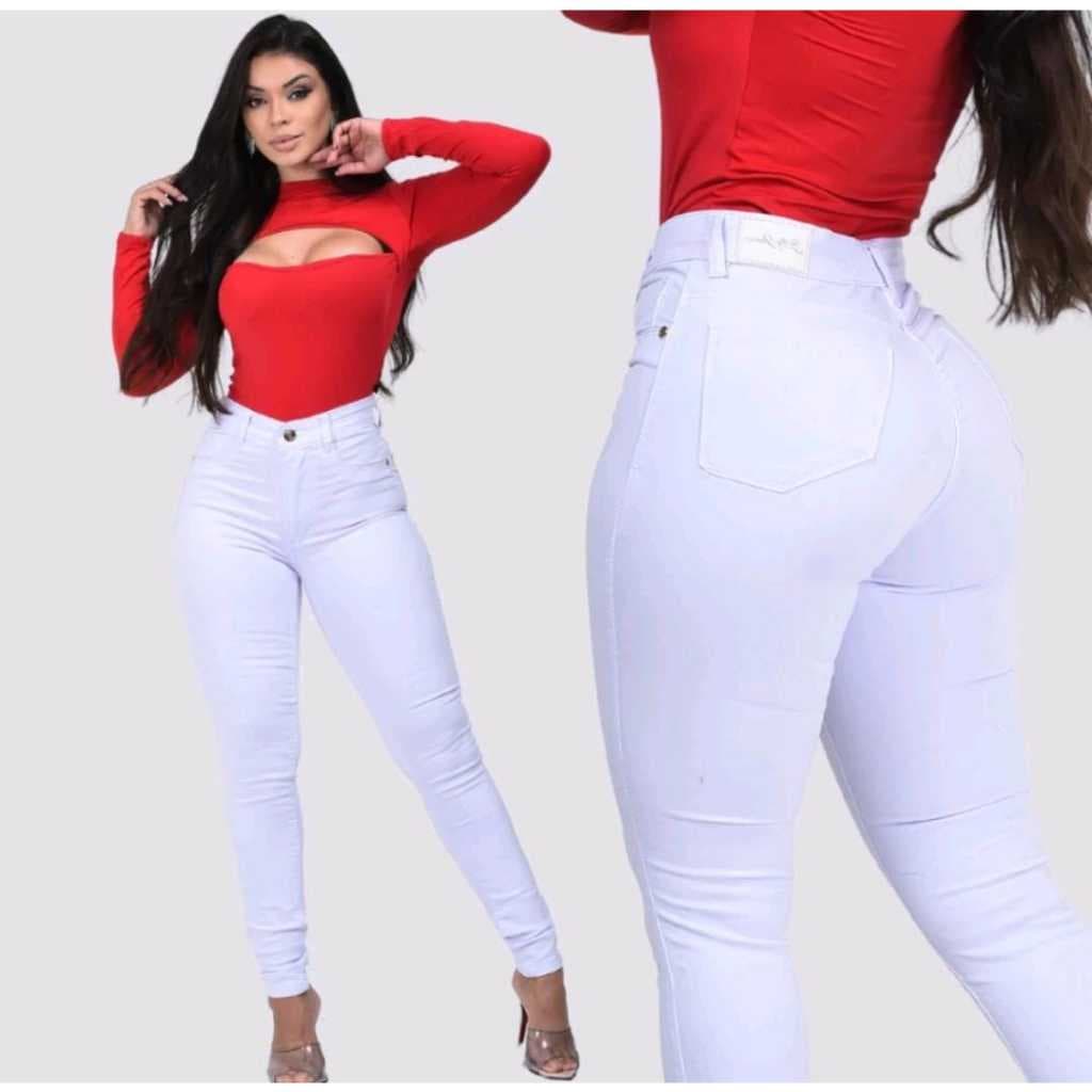 Calça Branca Skinny Cintura Alta Com Elastano Para Enfermagem