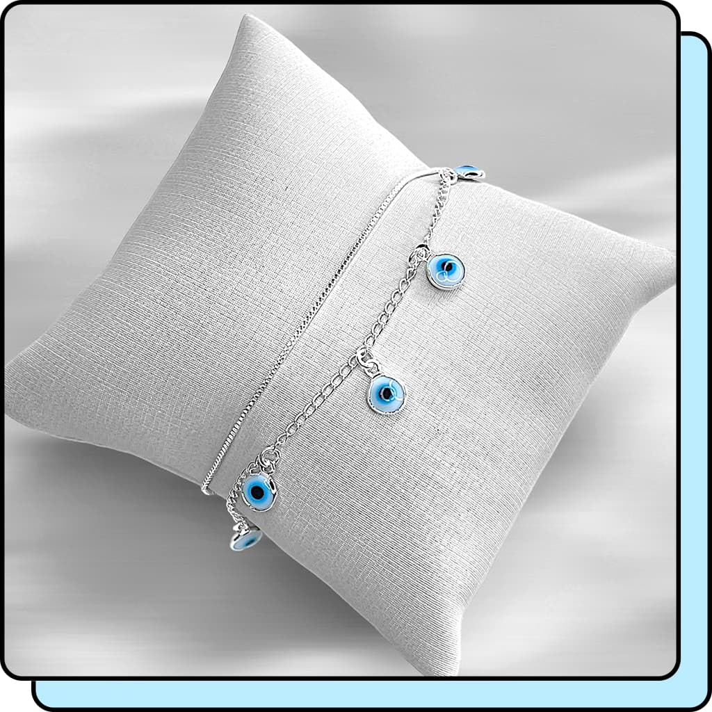 Pulseira Feminina Prata 925 Olho Grego Duplo Pulseiras Femininas Banhada