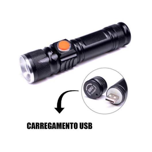 Mini Lanterna Tática Militar Longo Alcance T6 LED Recarregável USB Luz Branco