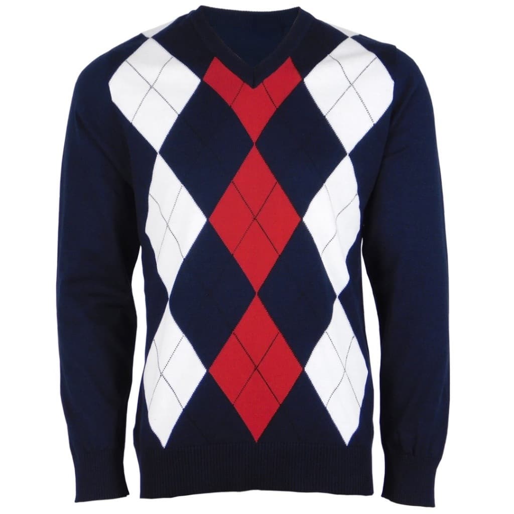 Casaco Sueter Masculino Marinho Malha Com Losango Vermelho / Azul / Preto / Branco