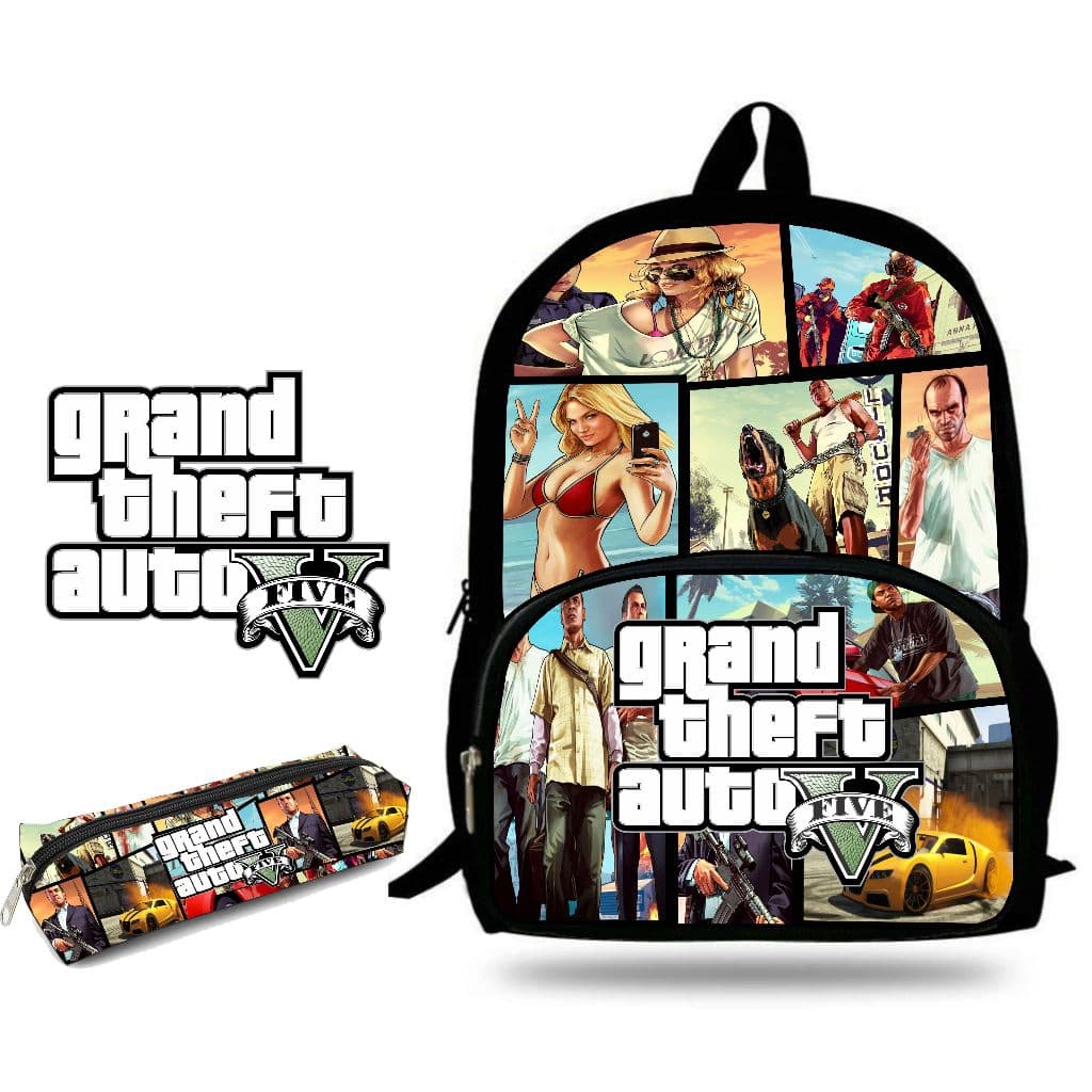 Mochila e Estojo Grand Theft Auto Gta Game Bolsos Laterais