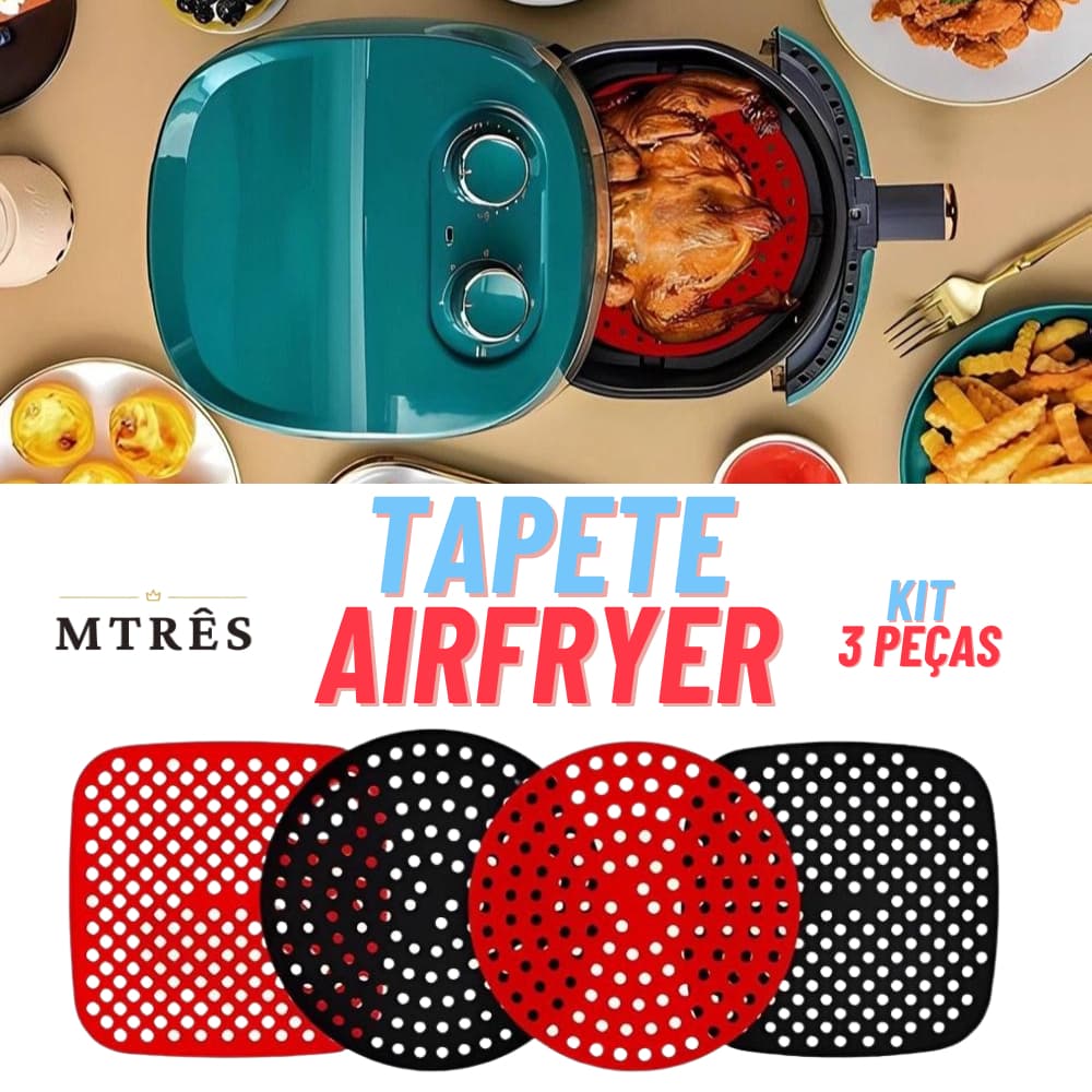Kit Tapete Silicone Air Fryer Antiaderente Redondo e Quadrado Universal