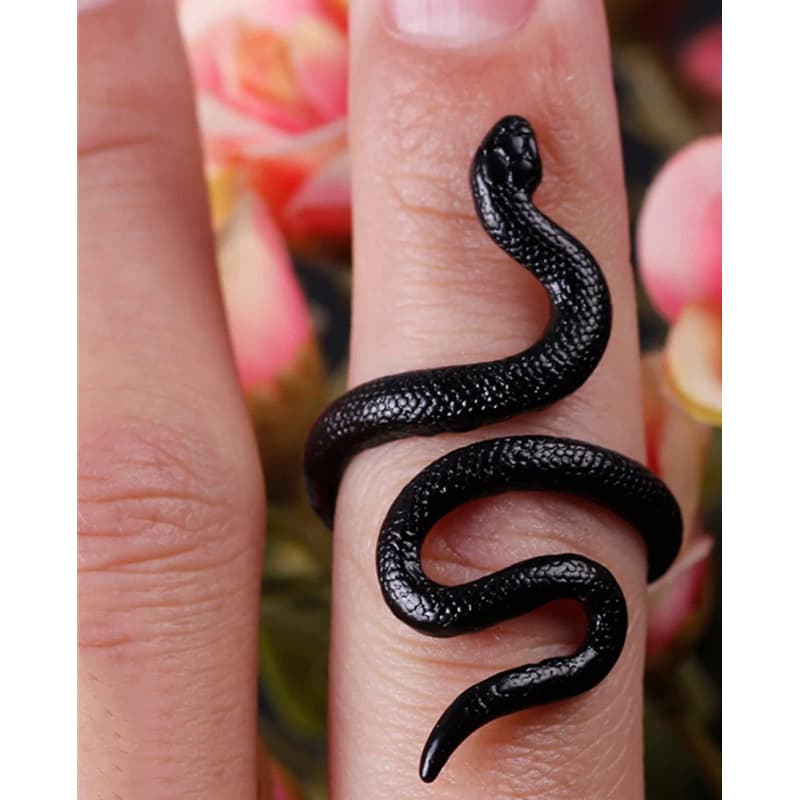 MãeMãeMãe! !!Anel Cobra Preta Regulável Gótico