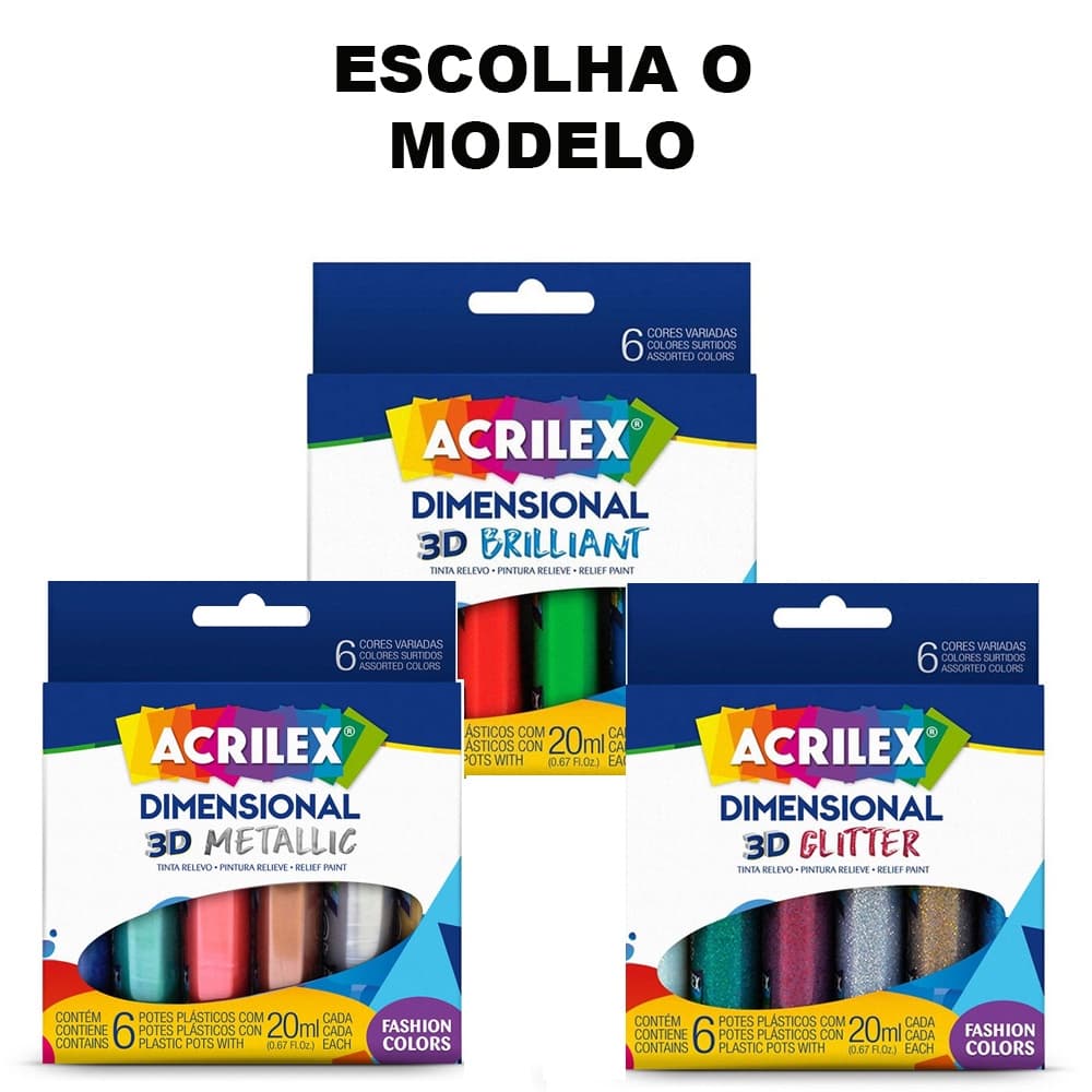 Tinta Dimensional Relevo 3D 6 Cores - Acrilex (Escolha o Modelo) + Nota Fiscal