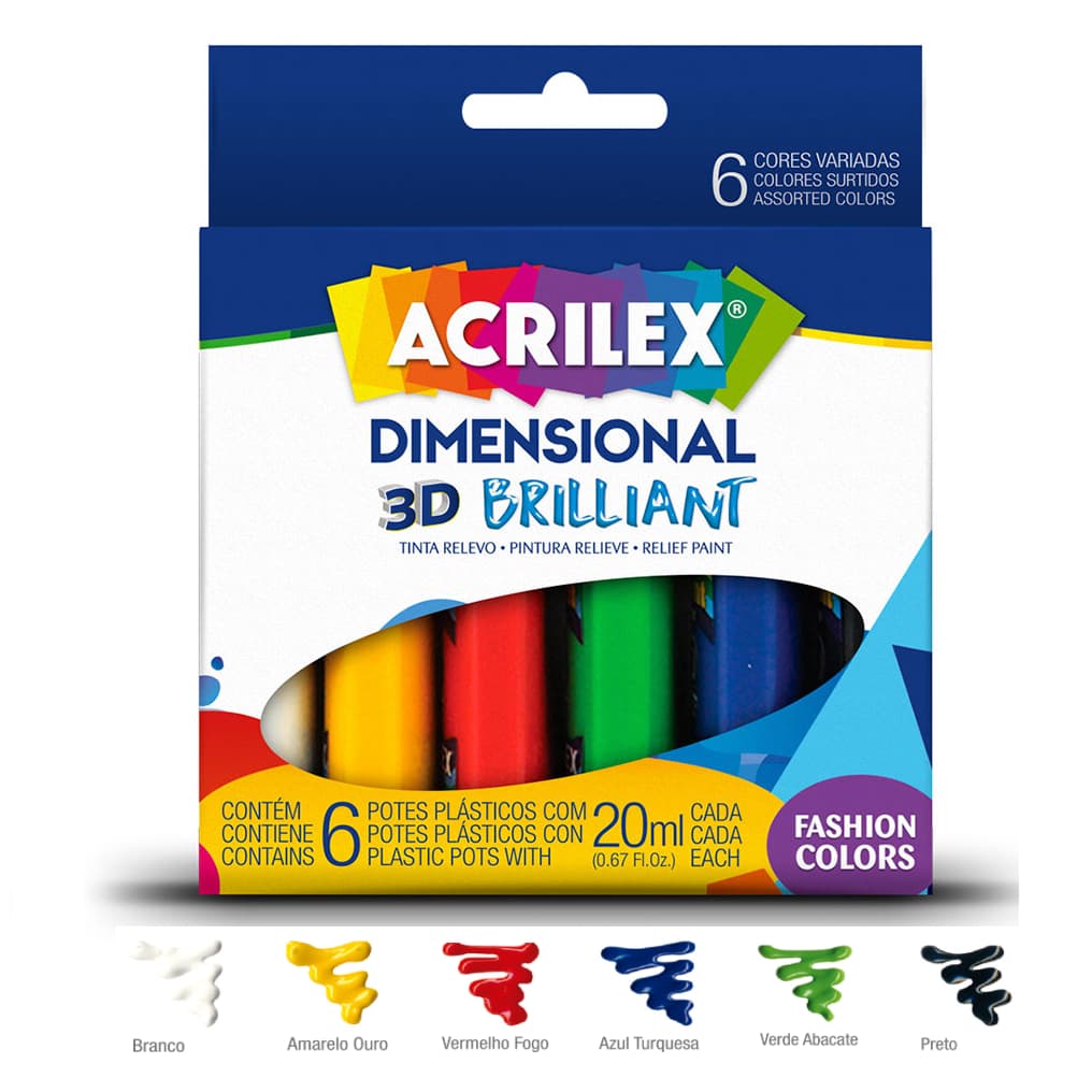 Tinta Dimensional Relevo 3D Brilhant 6 Cores - Acrilex + Nota Fiscal