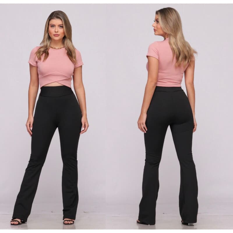 Calça Flare Boca de Sino Bailarina Feminina Tecido Grosso Zero Transparência