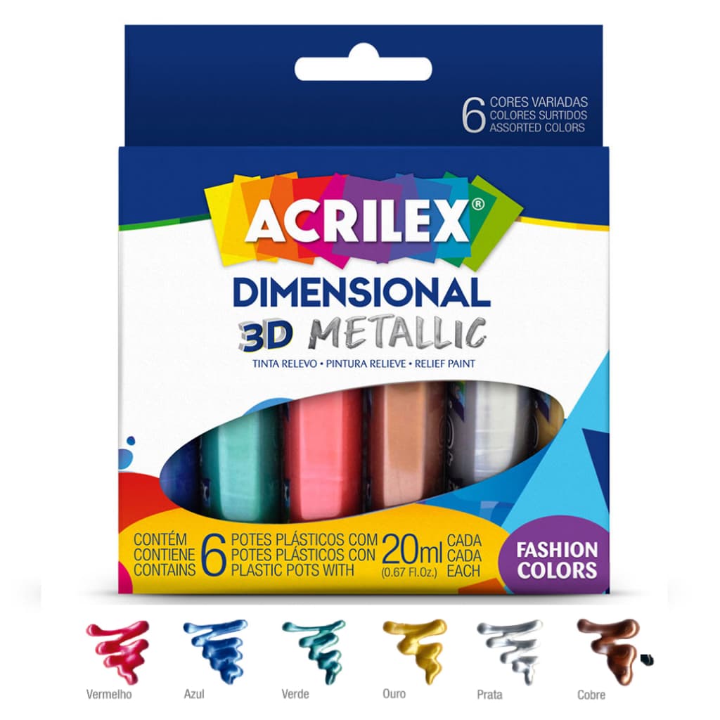 Tinta Dimensional Relevo 3D Metalic 6 Cores - Acrilex + Nota Fiscal