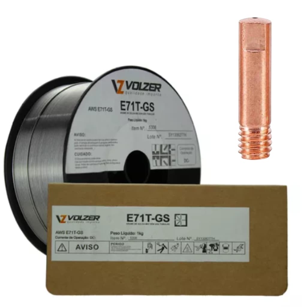 Arame Para Maquina Inversora de Solda Mig S/ Gás ou Flex 1kg 0,8mm +1 Bico