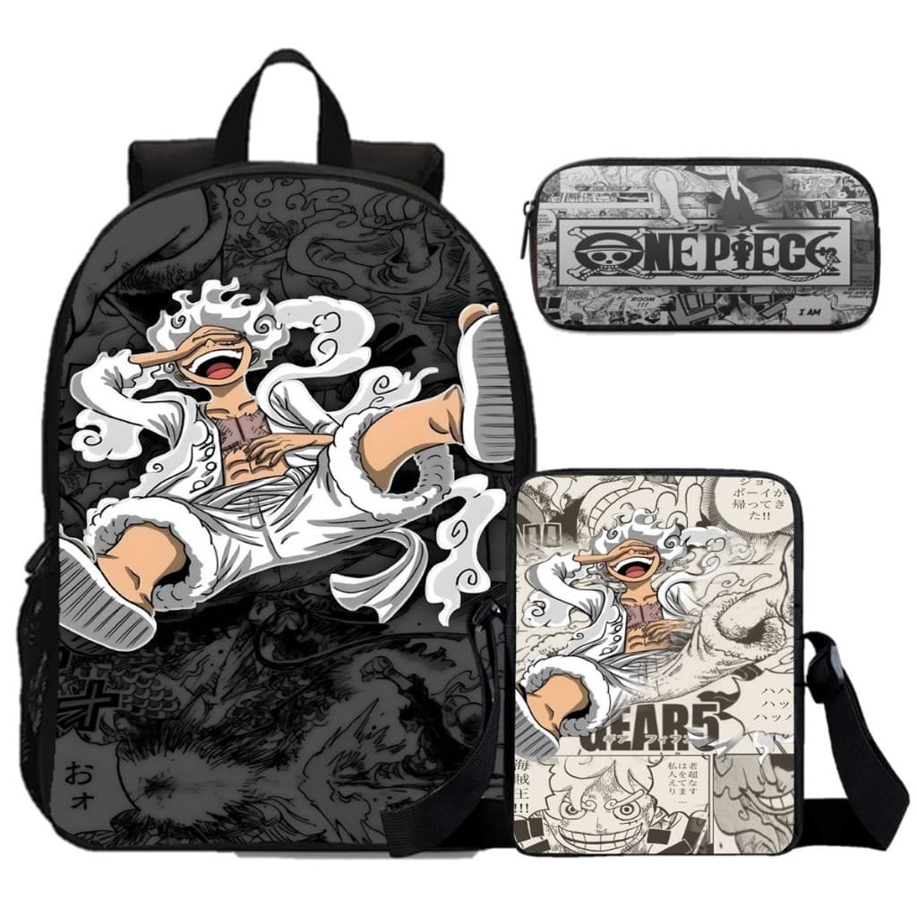 Mochila Com Estojo e Lancheira Luffy Gear Five Anime One Piece
