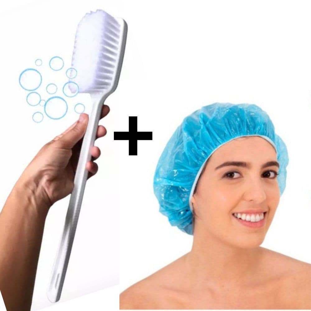Escova banho com 3 toucas para banho proteção para cabelo