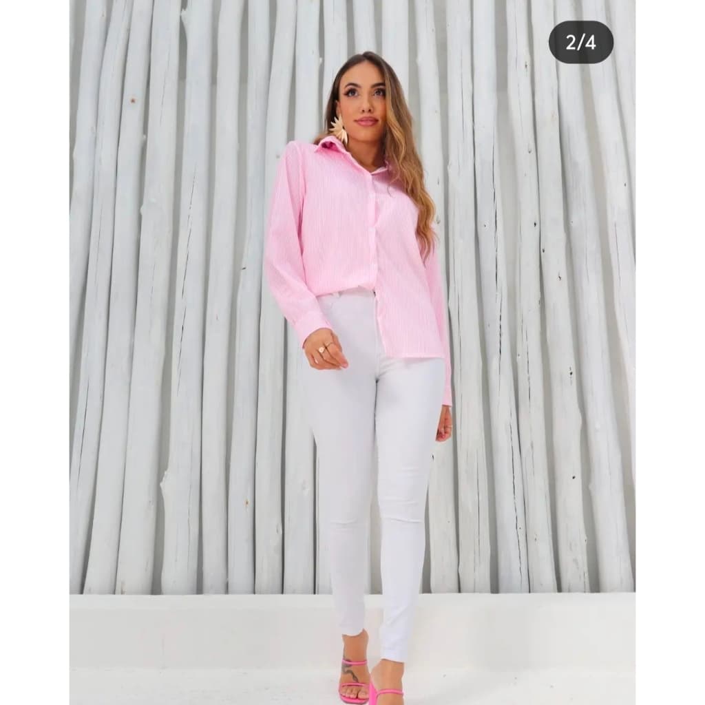 camisa feminina manga longa listada Ativo