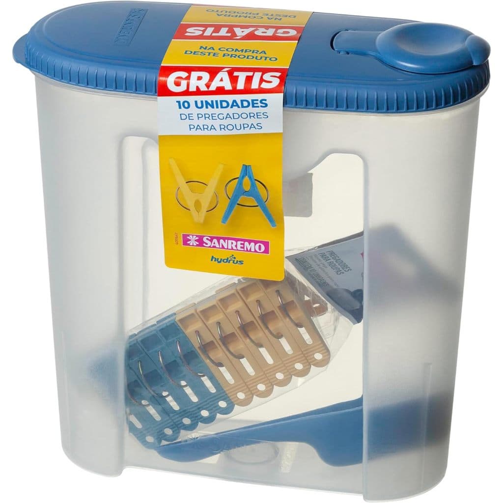 Conjunto Lavanderia Sortido: Porta Sabão em Pó com Pegadores ou Dispenser Multiuso, Cor Cristal, Linha Hydrus, Sanremo.